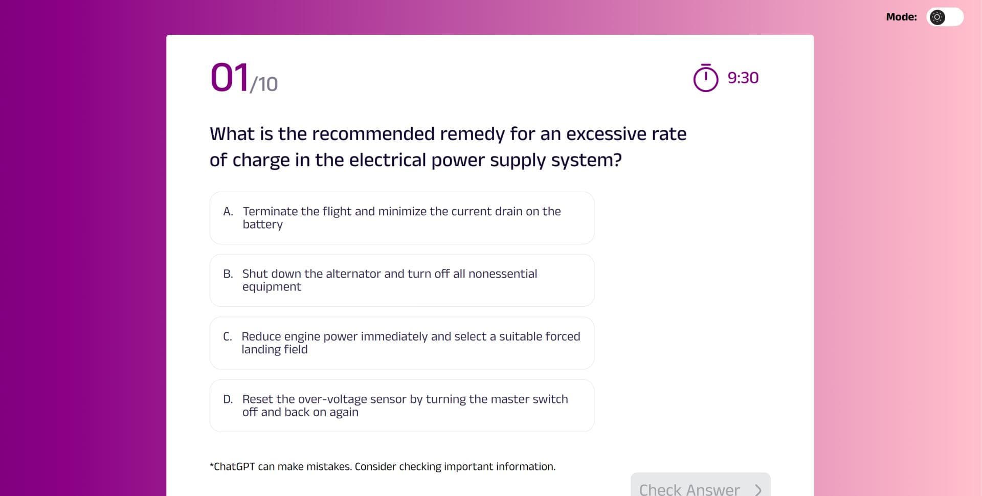 Another build of the quiz, with one question on screen, four answer choices and a countdown.